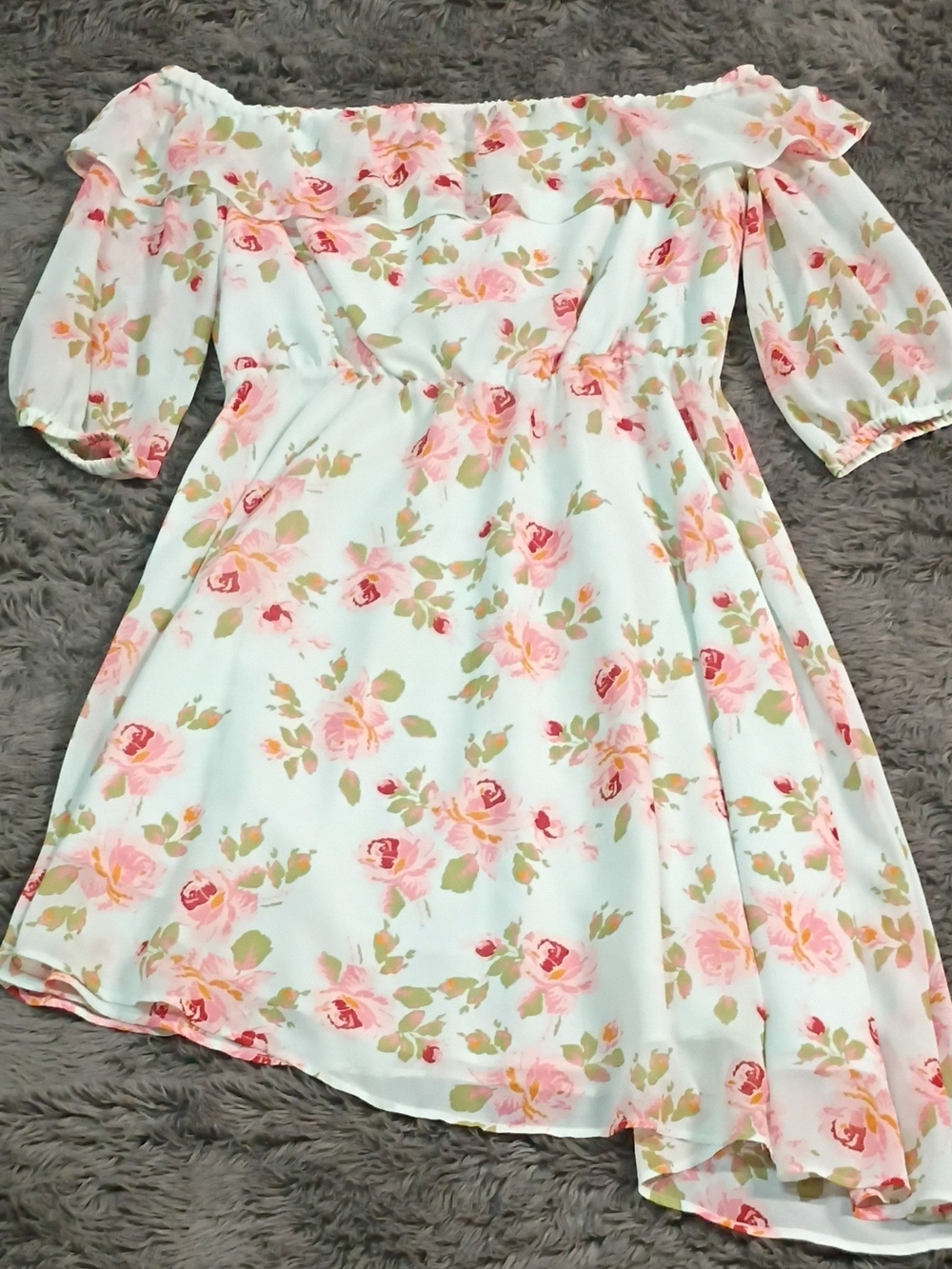 free press Floral Off-Shoulder Dress in Pink and Cream